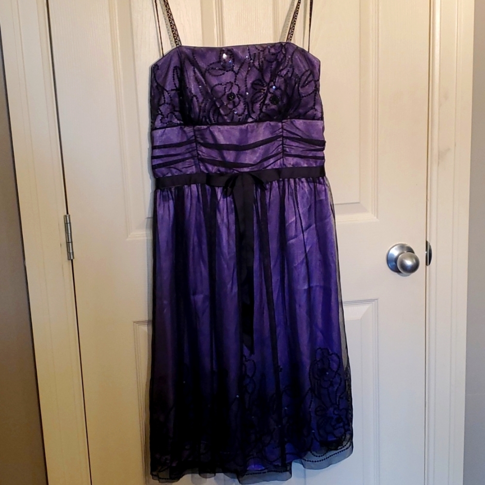 Majora Purple with Black Lace Mid Dress